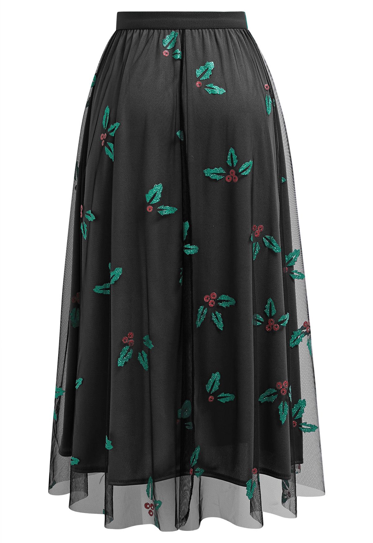 Joyful Holly Mesh Tulle Midi Skirt in Black