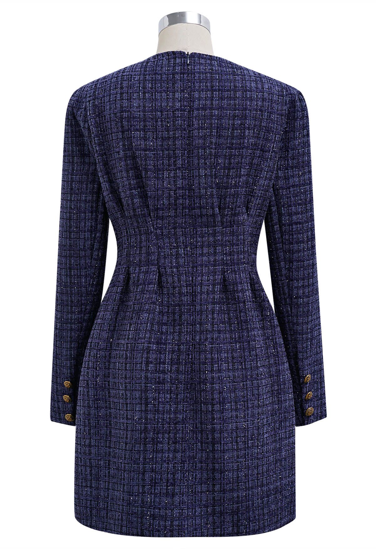 Polished Button Flap Pocket Tweed Mini Dress