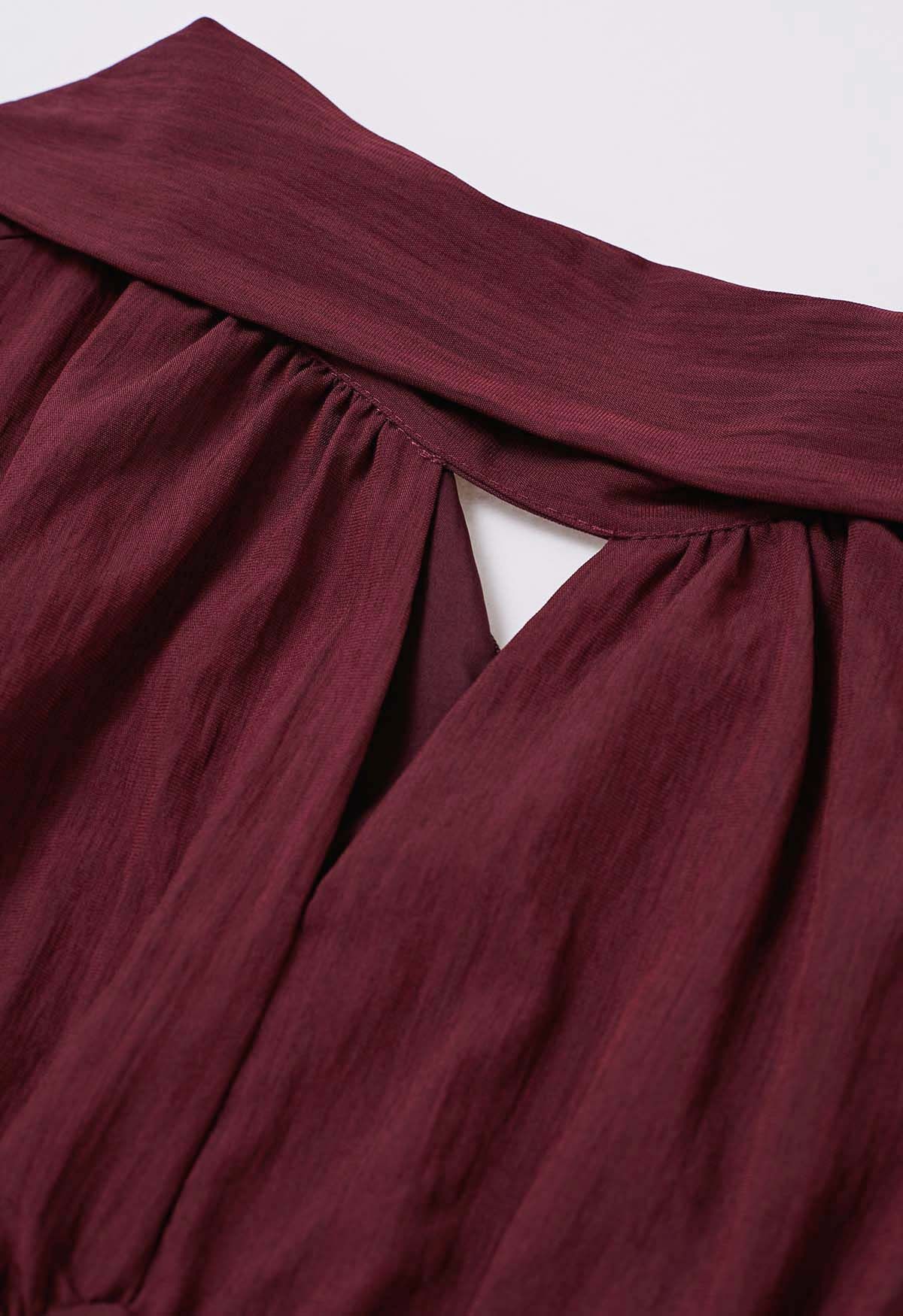 Stunning Bowknot Cutout Midi Dress in Burgundy