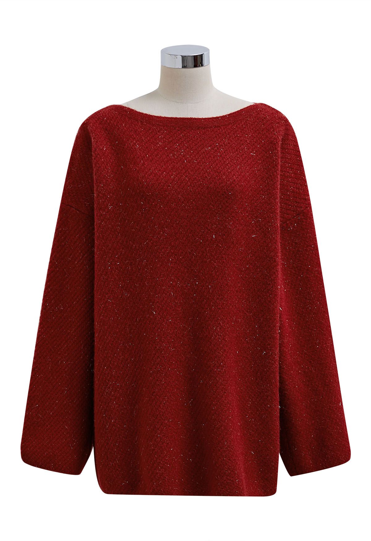 Bowknot 2 Pieces Metallic Mix Knit Sweater Dress in Red