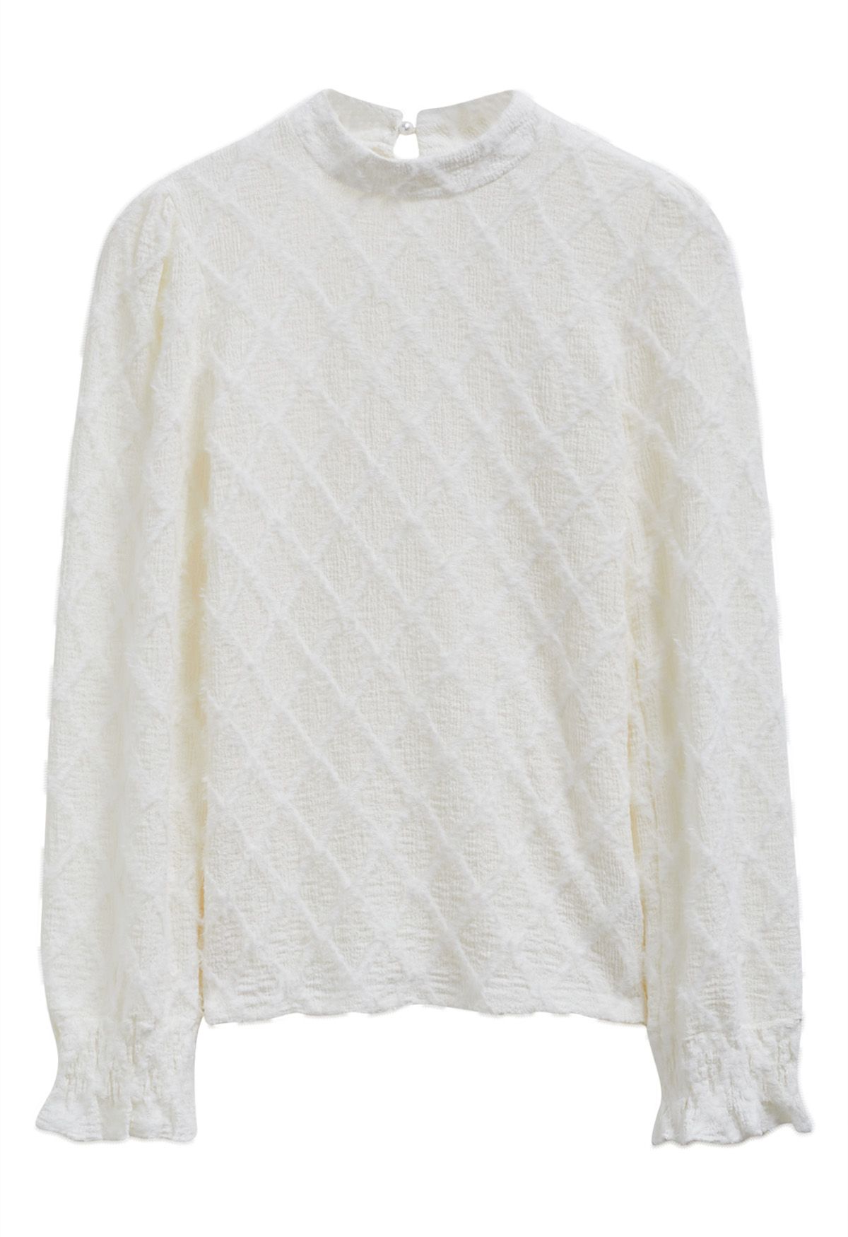 Fuzzy Grid Mock Neck Top