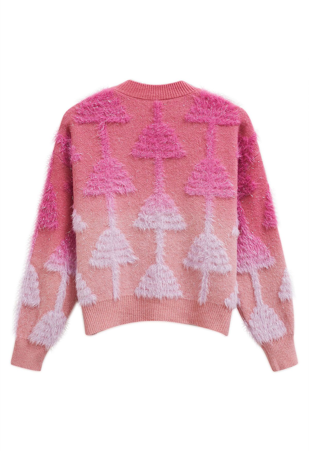 Fuzzy Christmas Tree Ombre Knit V-Neck Sweater