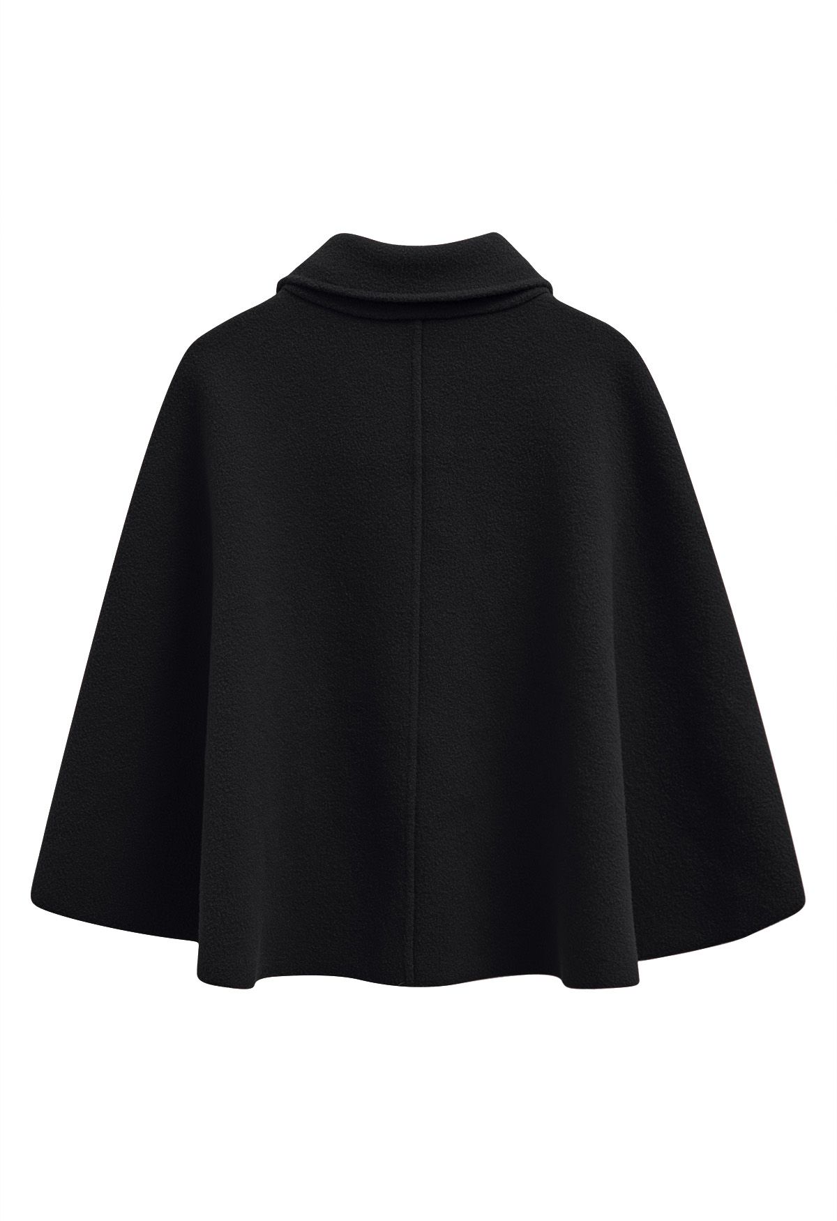 Golden Button Wrapped Knit Cape in Black