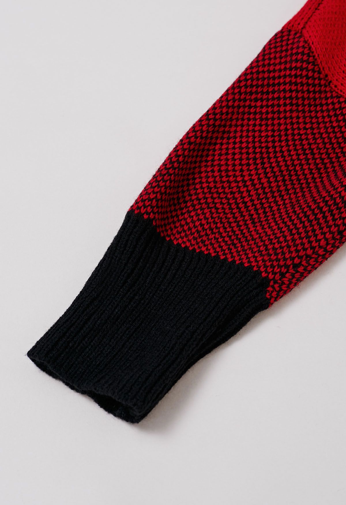 Festive Plaid Turtleneck Knit Poncho in Red