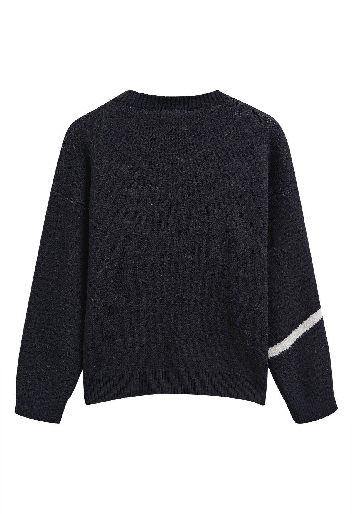 Contrast Color Boucle Bow Knit Sweater in Black