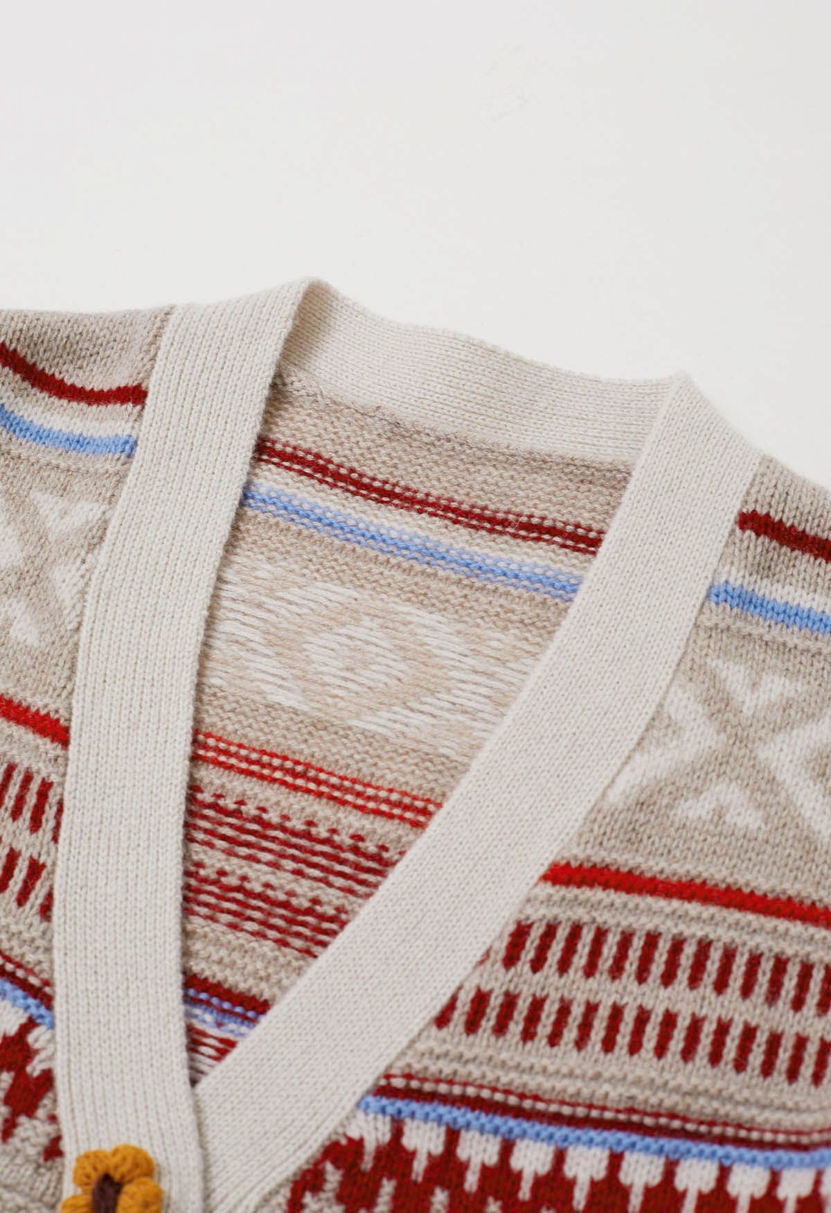 Stitch Flowers Fair Isle Wool Cardigan in Oatmeal