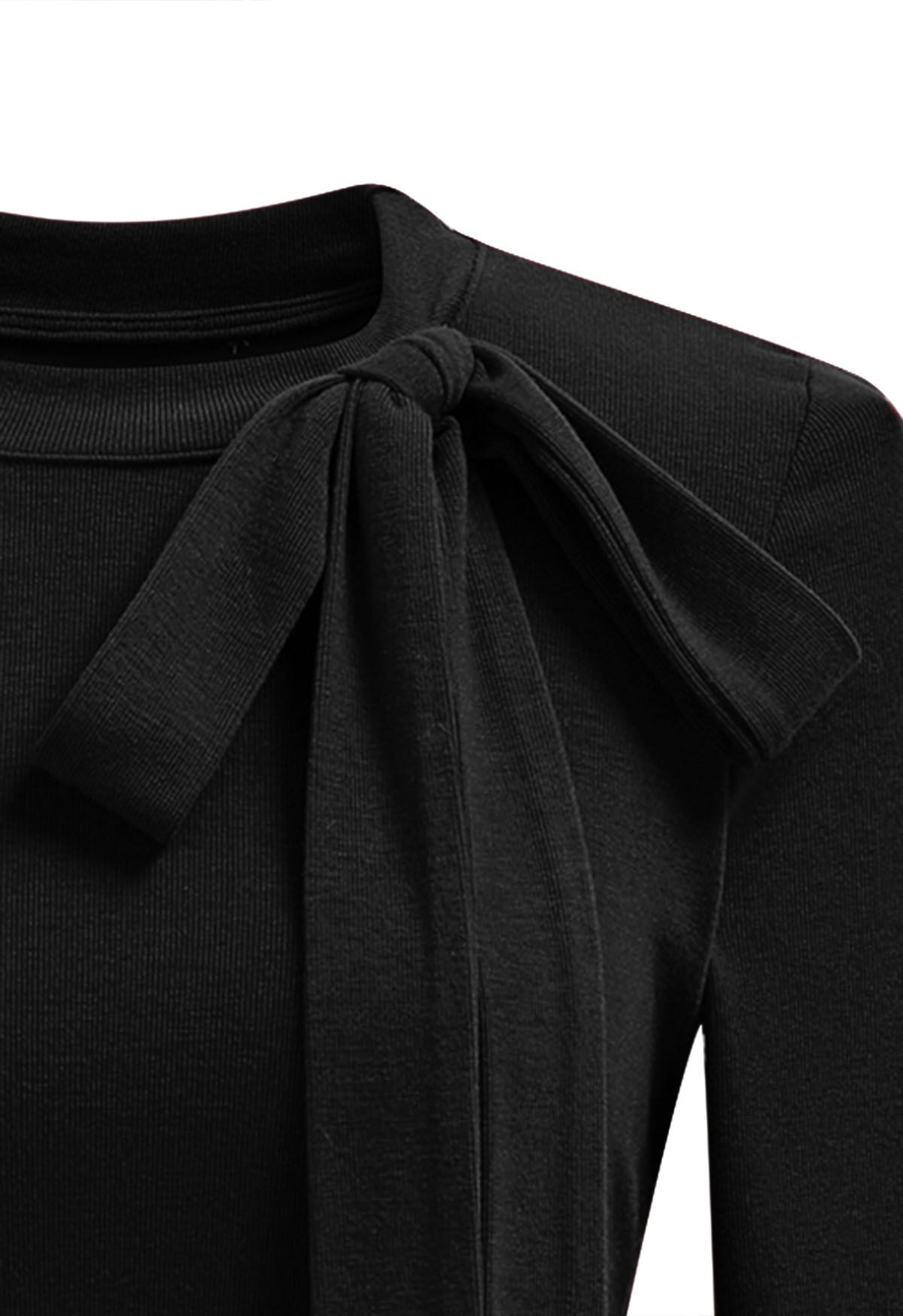 Side Bowknot Spliced Ruffle Cuff Top in Black