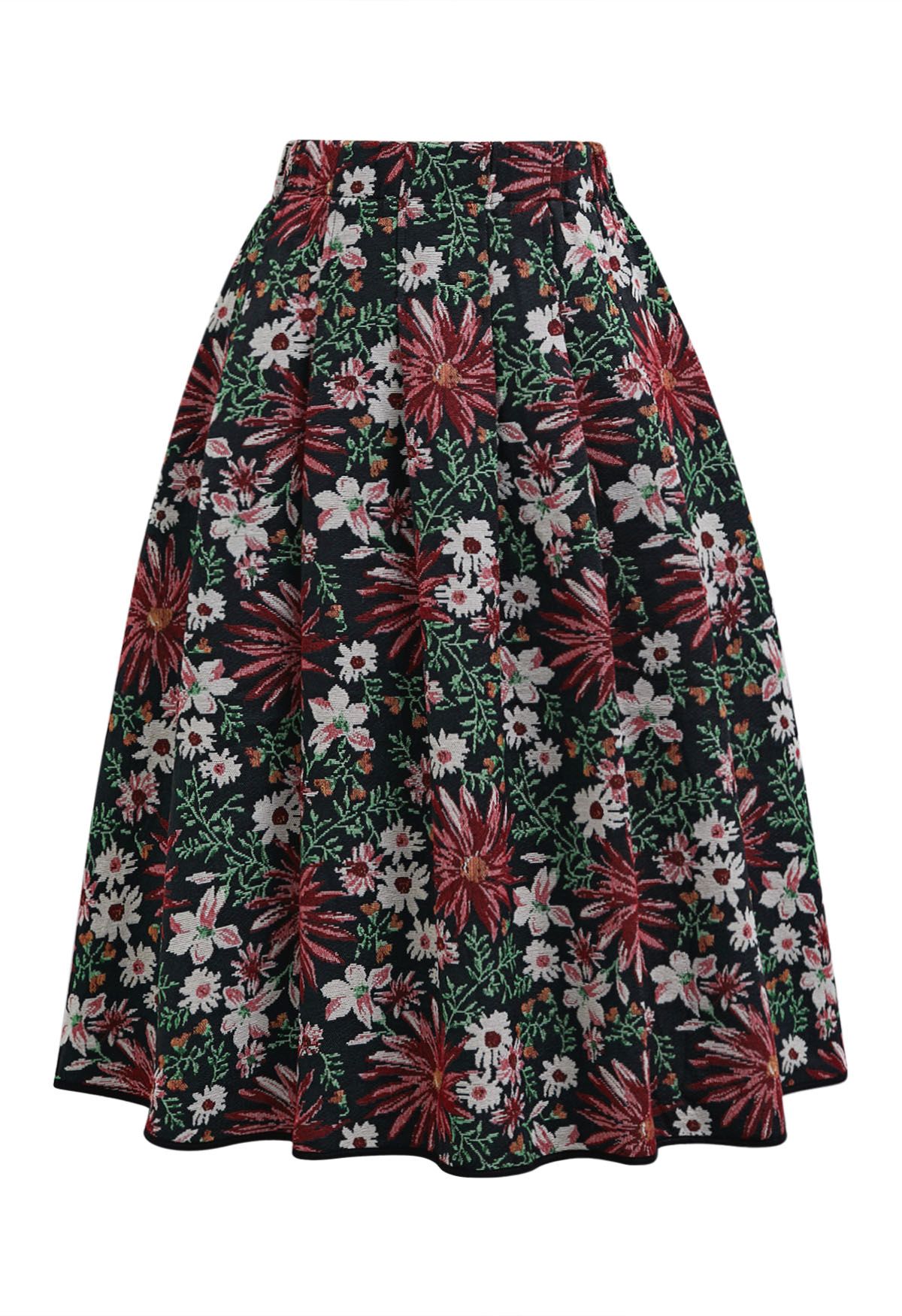 Daisy Garden Side Pocket A-Line Midi Skirt