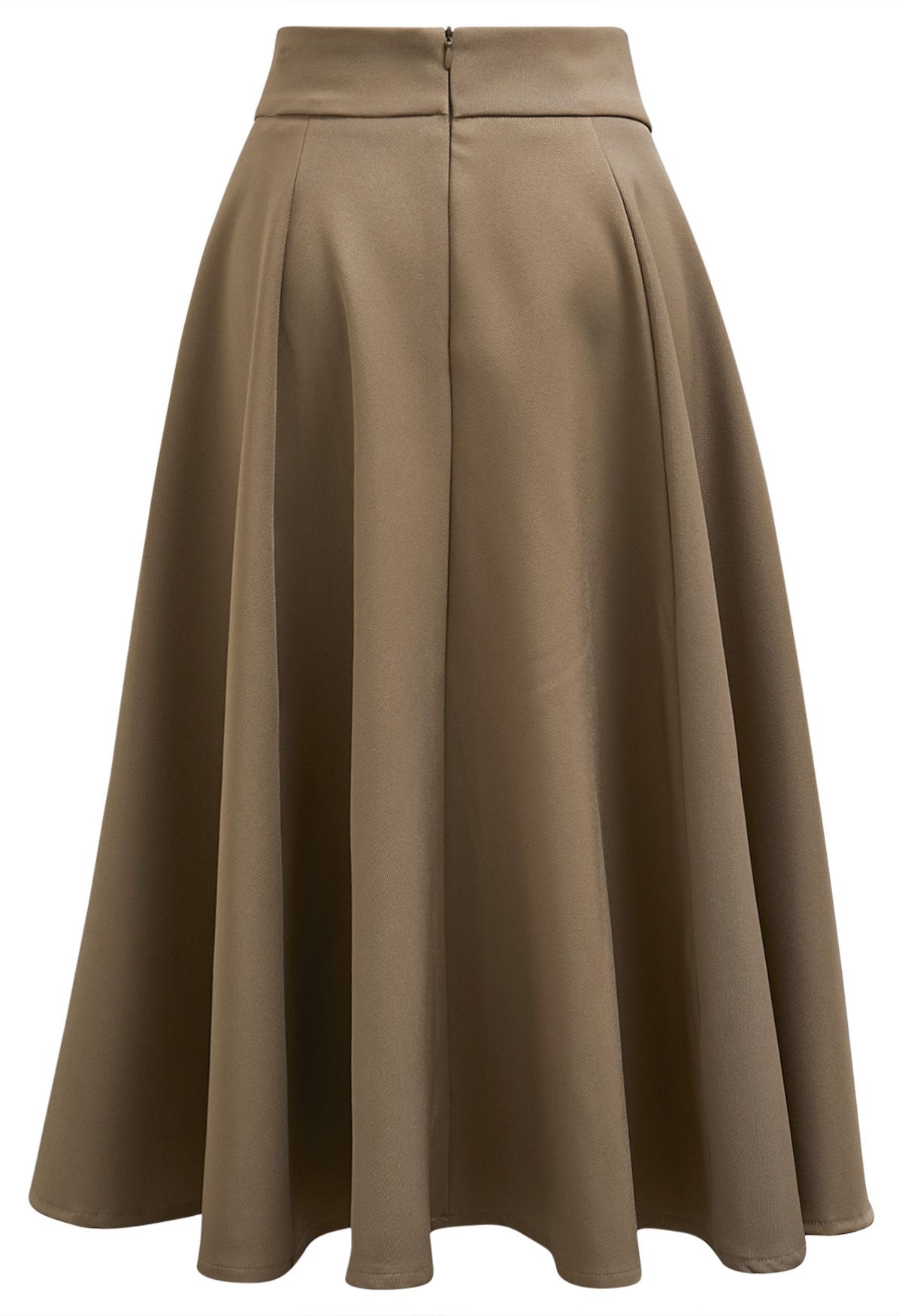 Solid Khaki High-Waist A-Line Midi Skirt