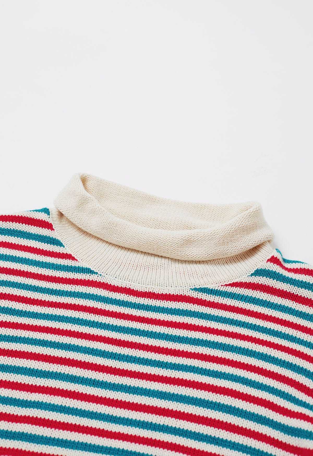 Colorful Stripes Rolled Neckline Knit Sweater