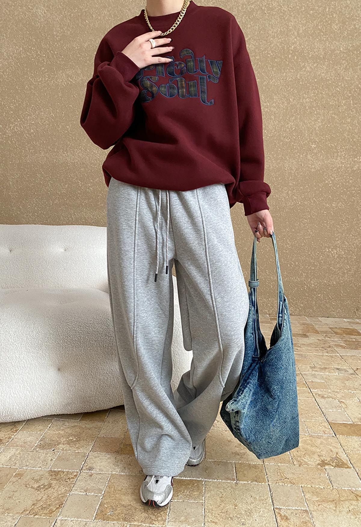 Pretty Soul Fleece-Lined Oversize Sweatshirt in Burgundy