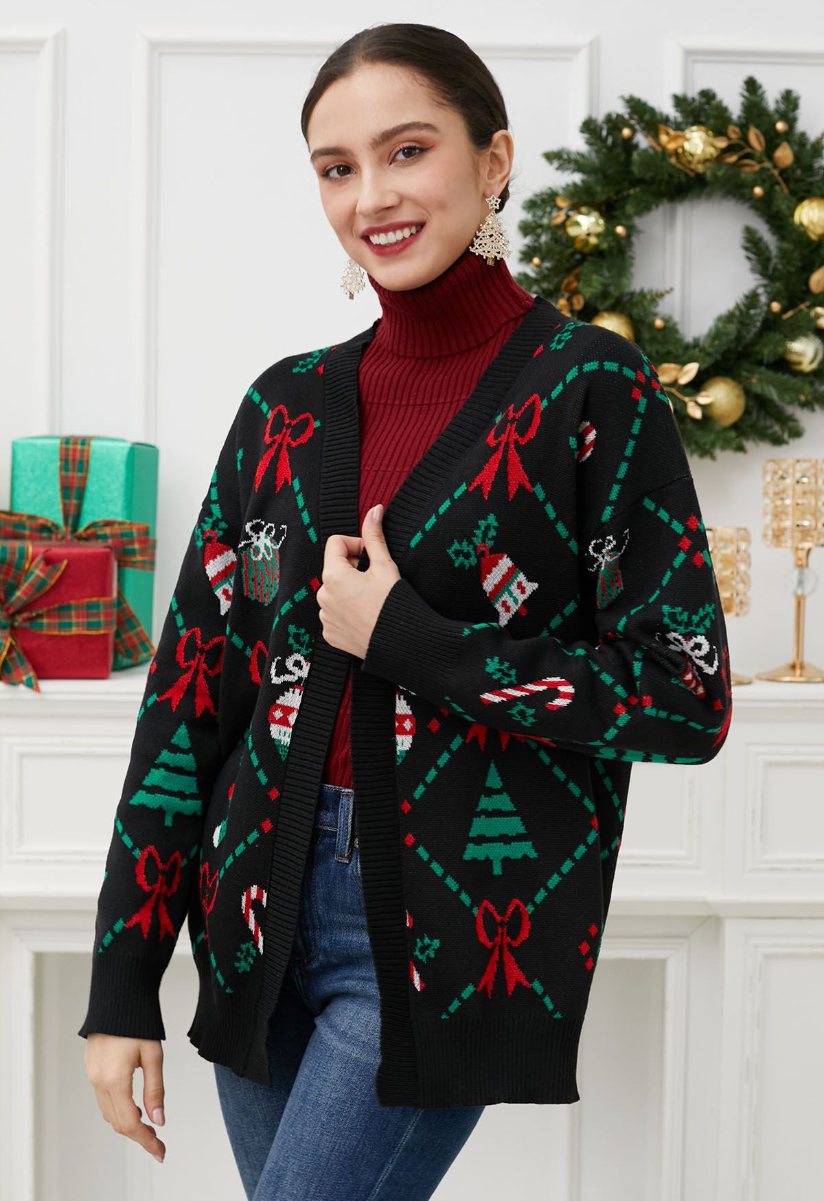 Jolly Christmas Elements Knit Cardigan