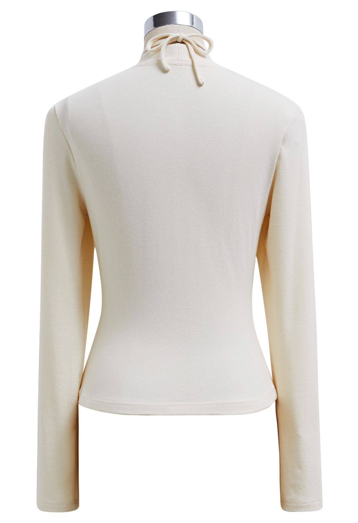 Faux-Wrap Ruched Top with Choker in Cream