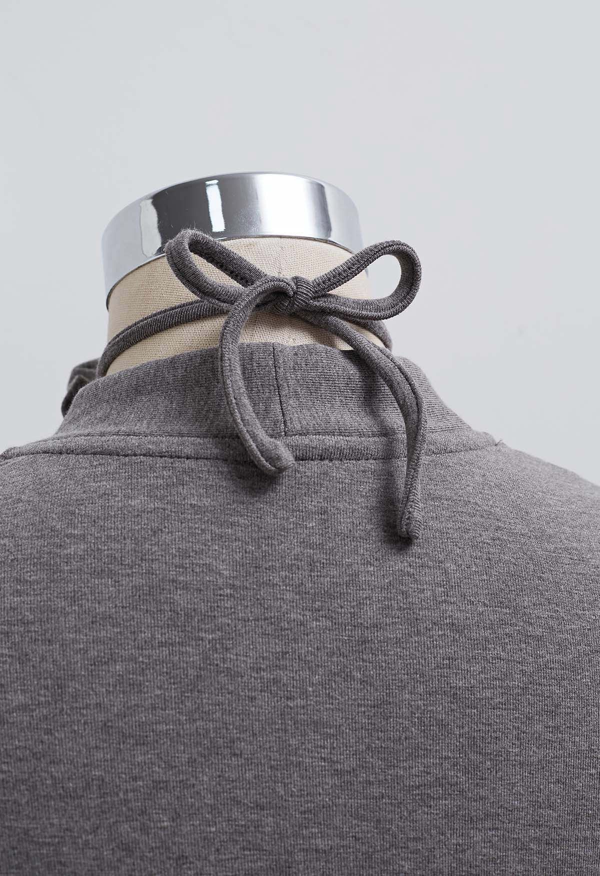 Faux-Wrap Ruched Top with Choker in Grey