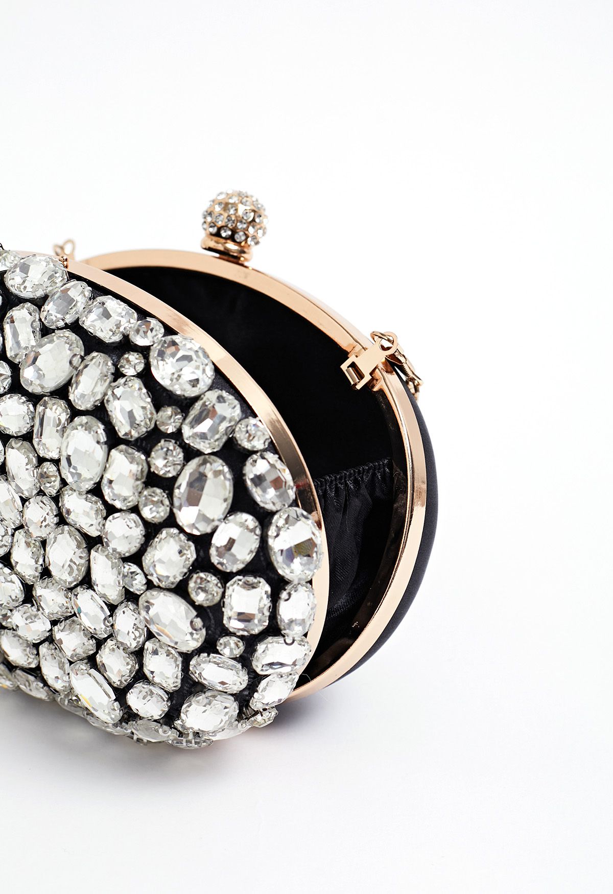 Sparkly Rhinestones Oval Clutch in Black