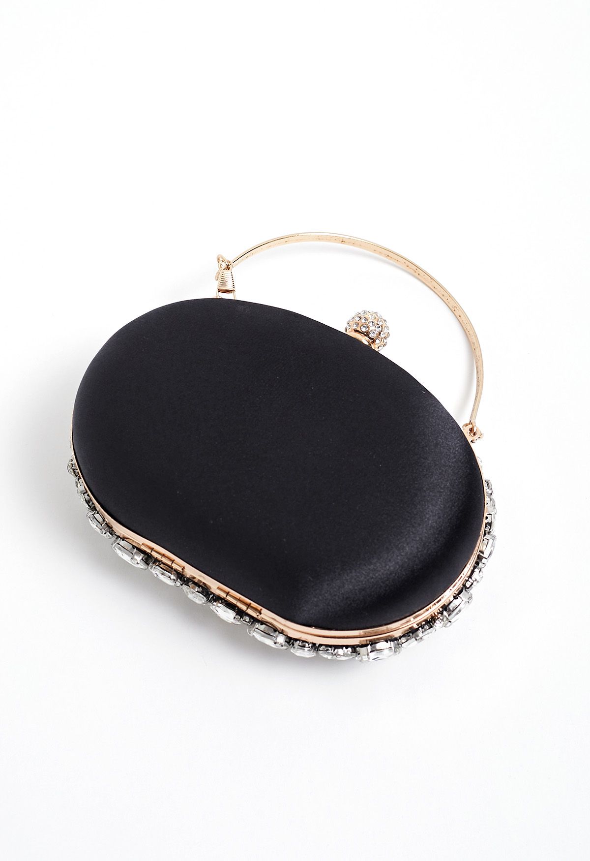 Sparkly Rhinestones Oval Clutch in Black