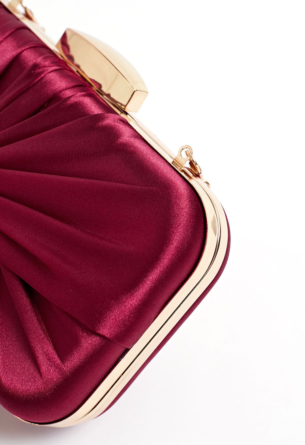 Ruched Knotted Satin Clutch in Burgundy