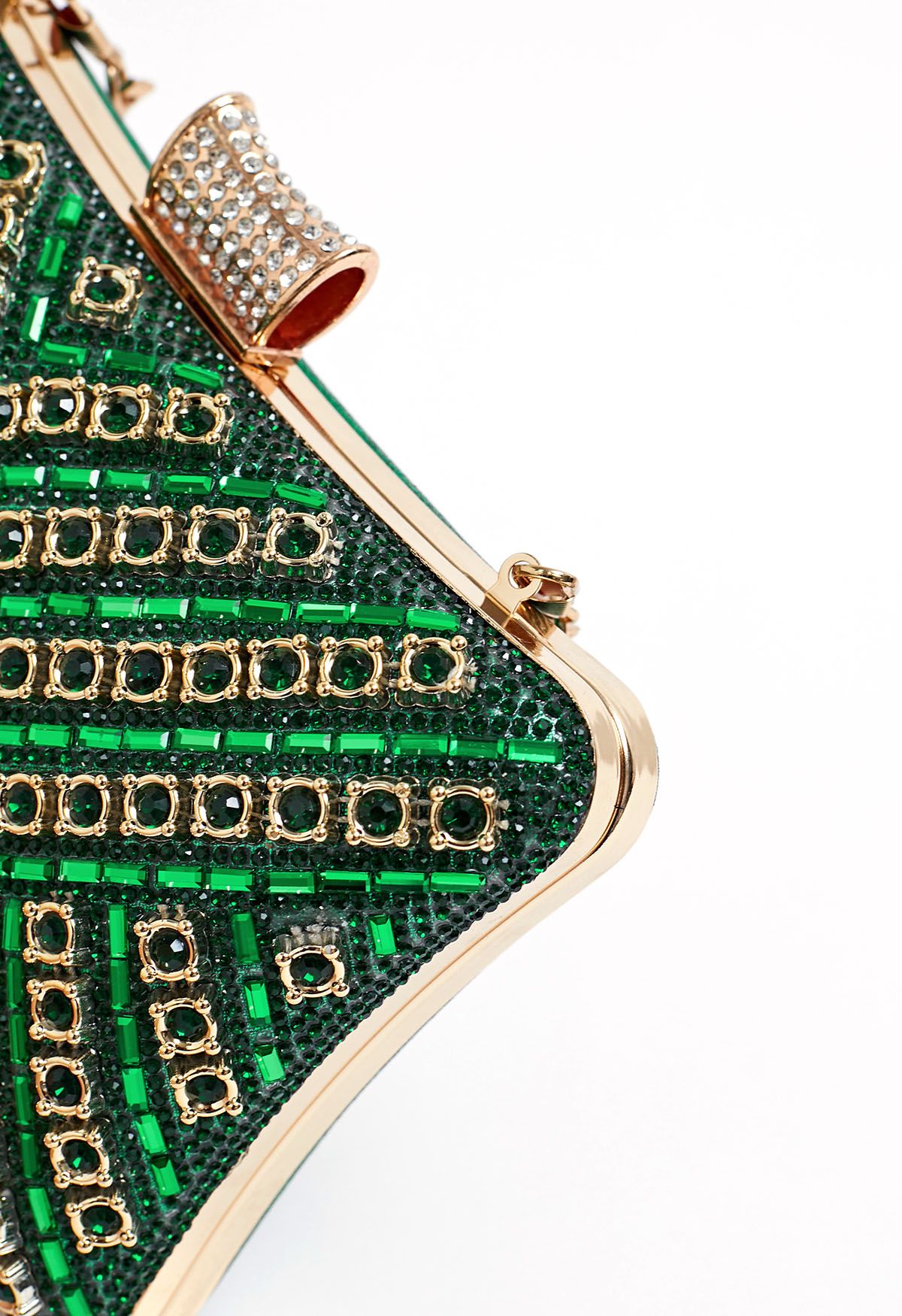 Fancy Rhinestone Overlay Clutch in Green