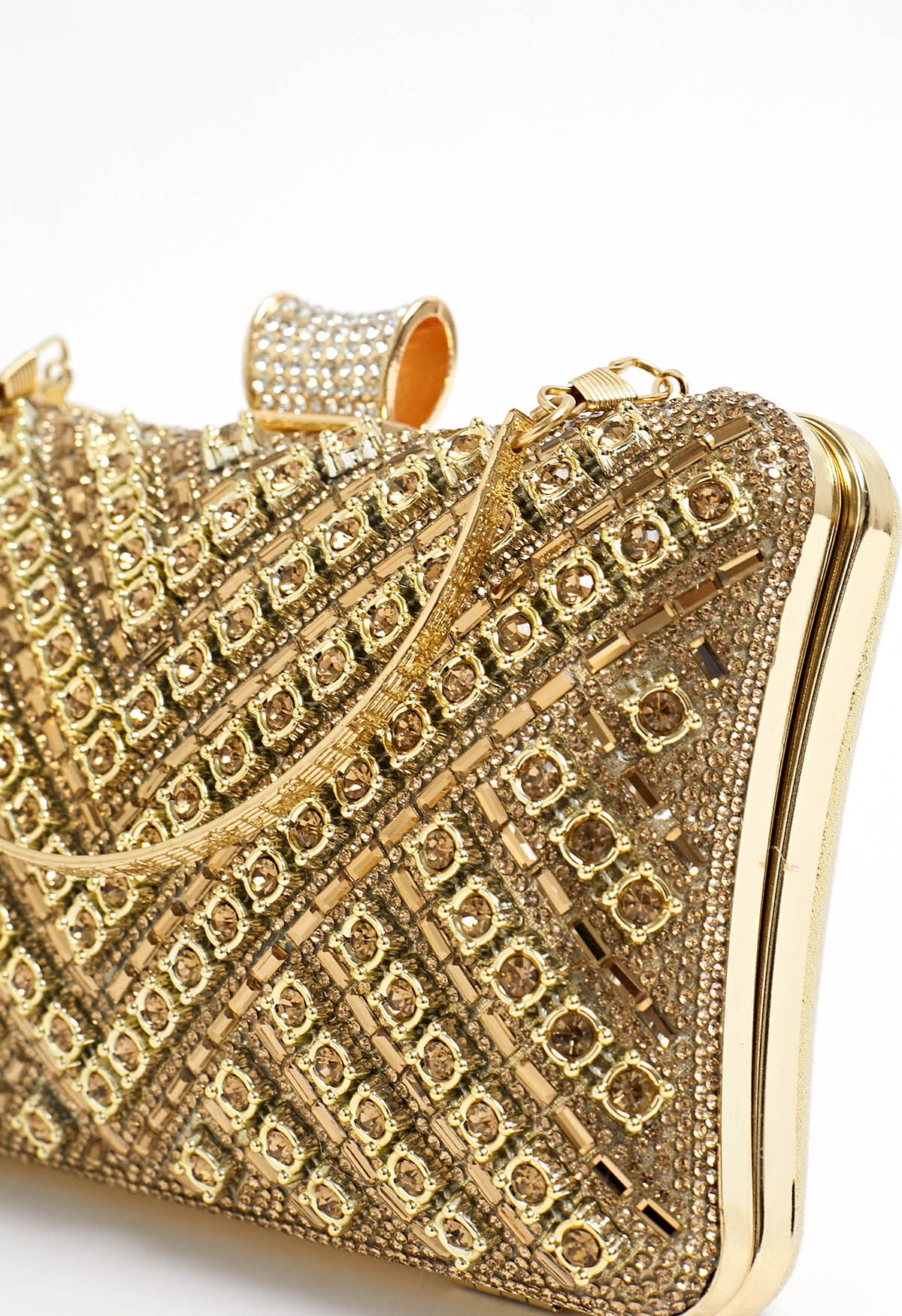 Fancy Rhinestone Overlay Clutch in Champagne