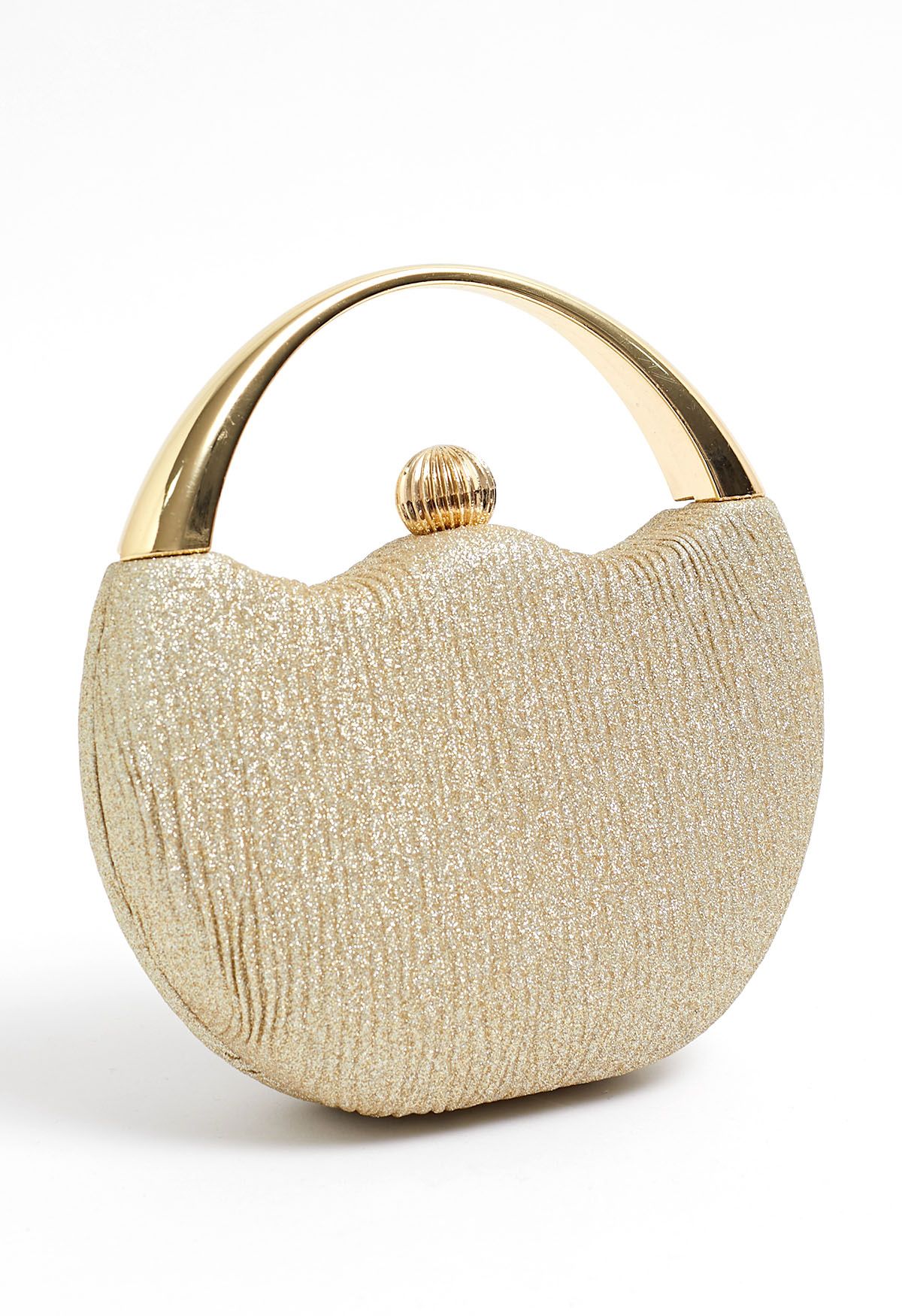 Elegance Round Handle PU Leather Clutch in Champagne