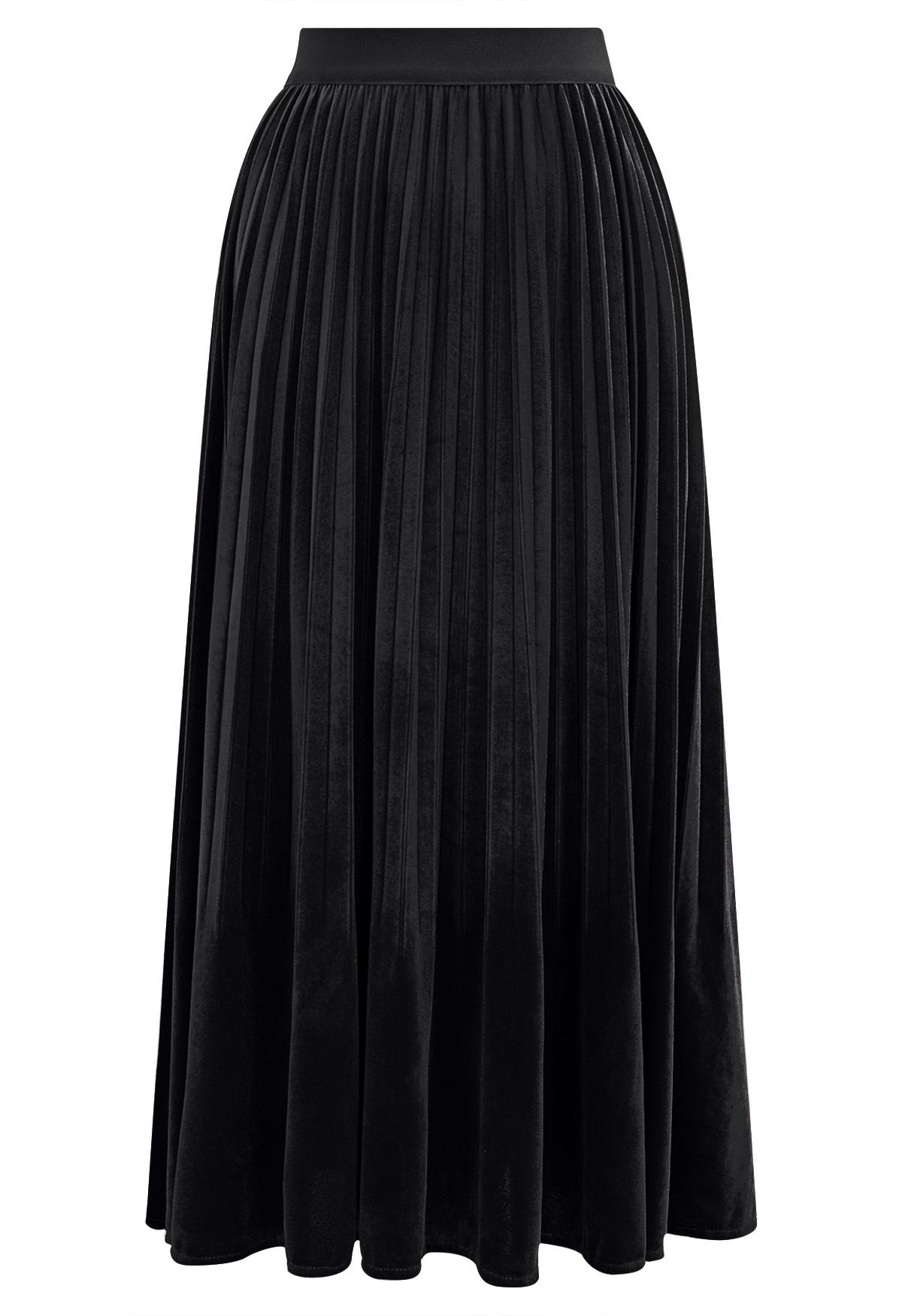 Velvety Touch Pleated Midi Skirt in Black