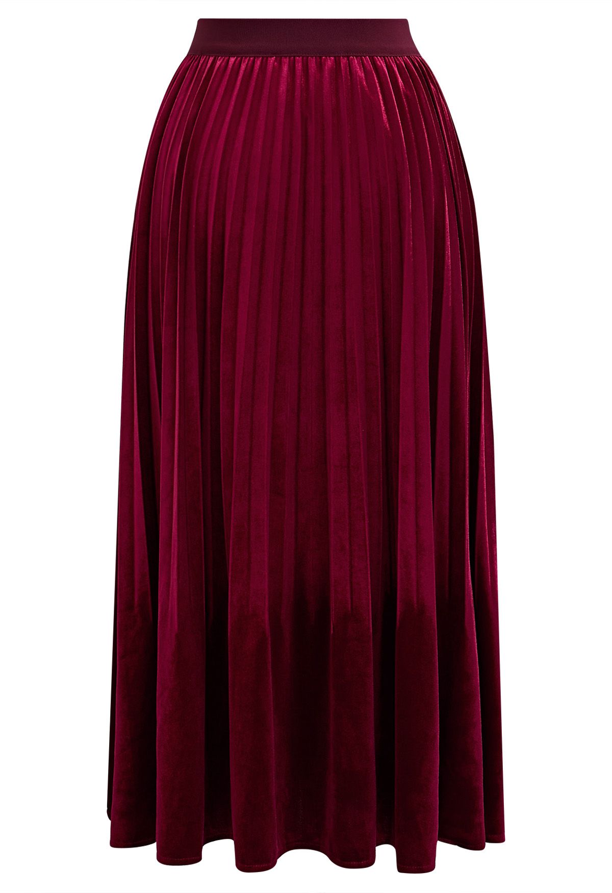 Velvety Touch Pleated Midi Skirt in Red