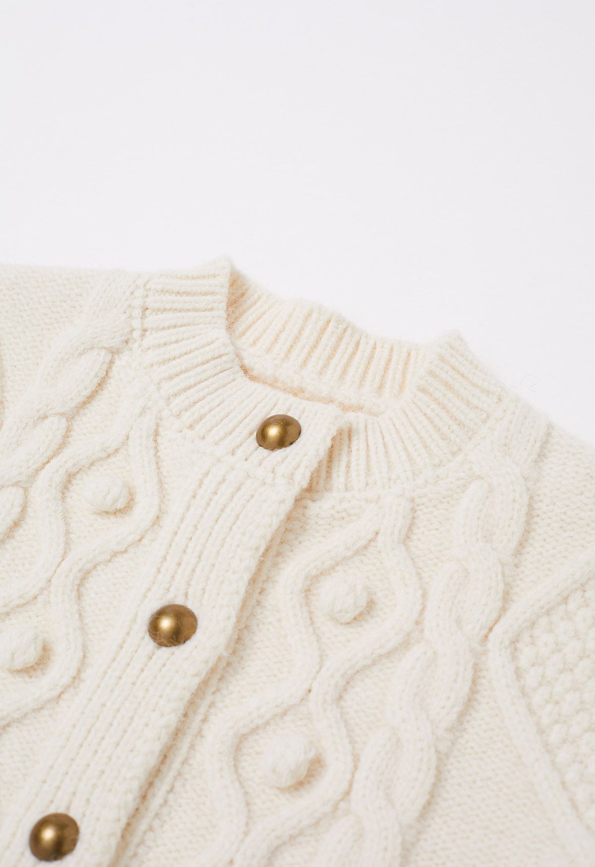 Euphoric Pom-Pom Waffle Knit Crop Cardigan in Ivory