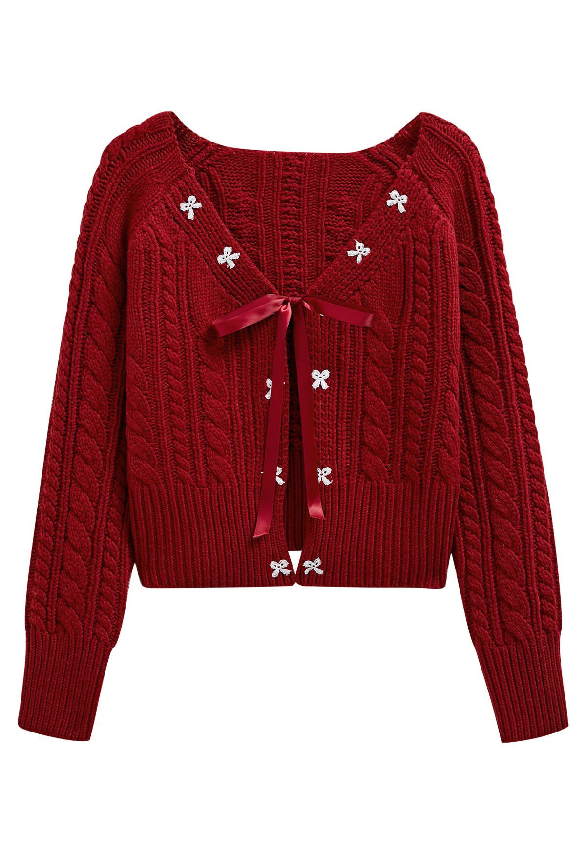 Dainty Tie Ribbon Cable Knit Crop Cardigan