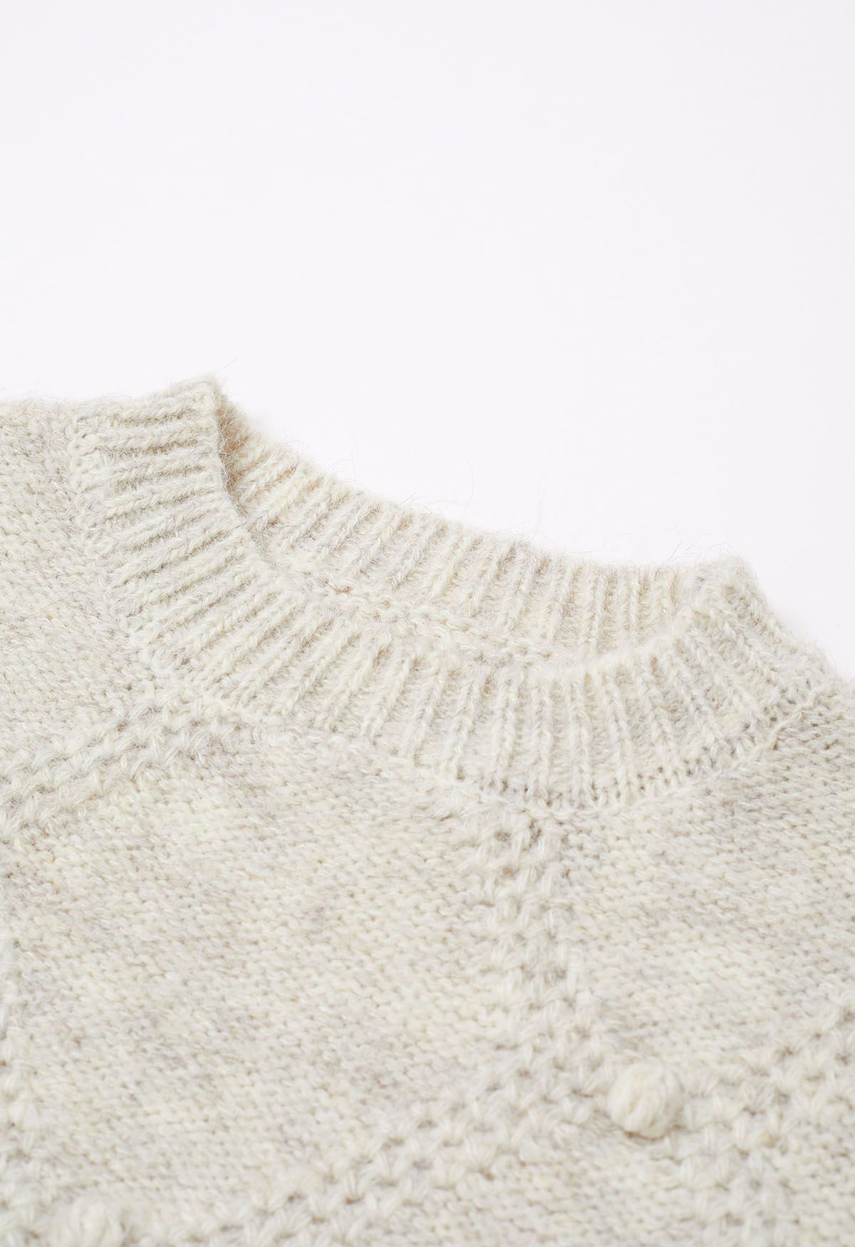 Diamond Pom-Pom Knit Sweater in Oatmeal