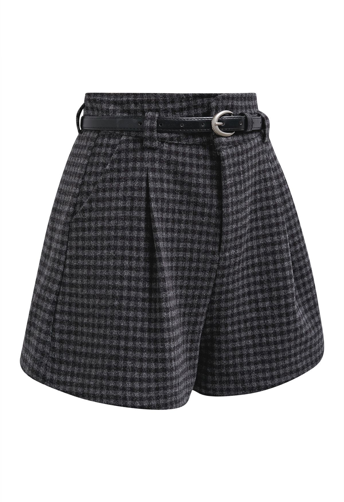 Lights on You Gingham Belted Shorts in Black