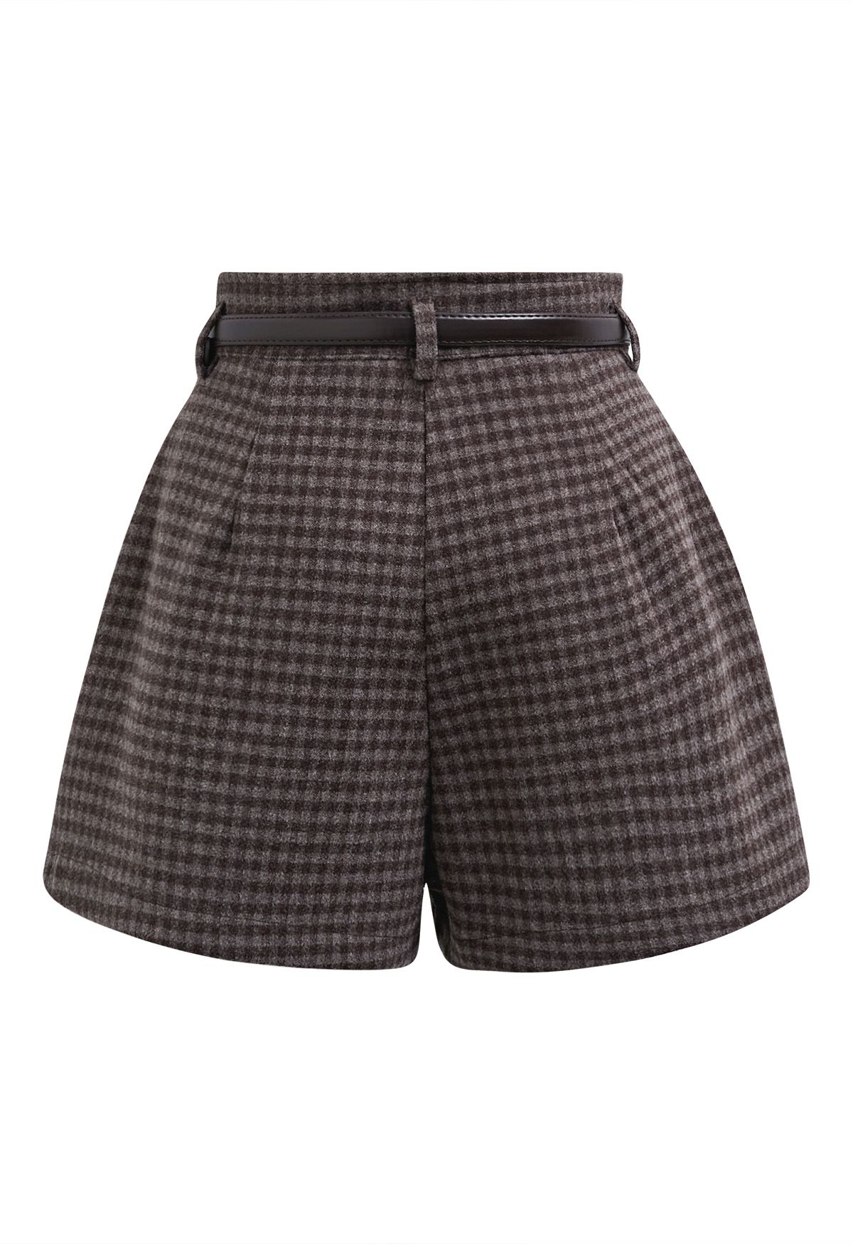 Lights on You Gingham Belted Shorts in Brown