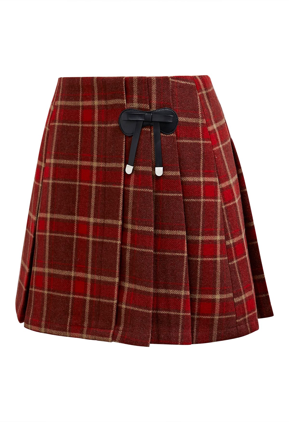 Bowknot Decorated Plaid Mini Skirt in Red