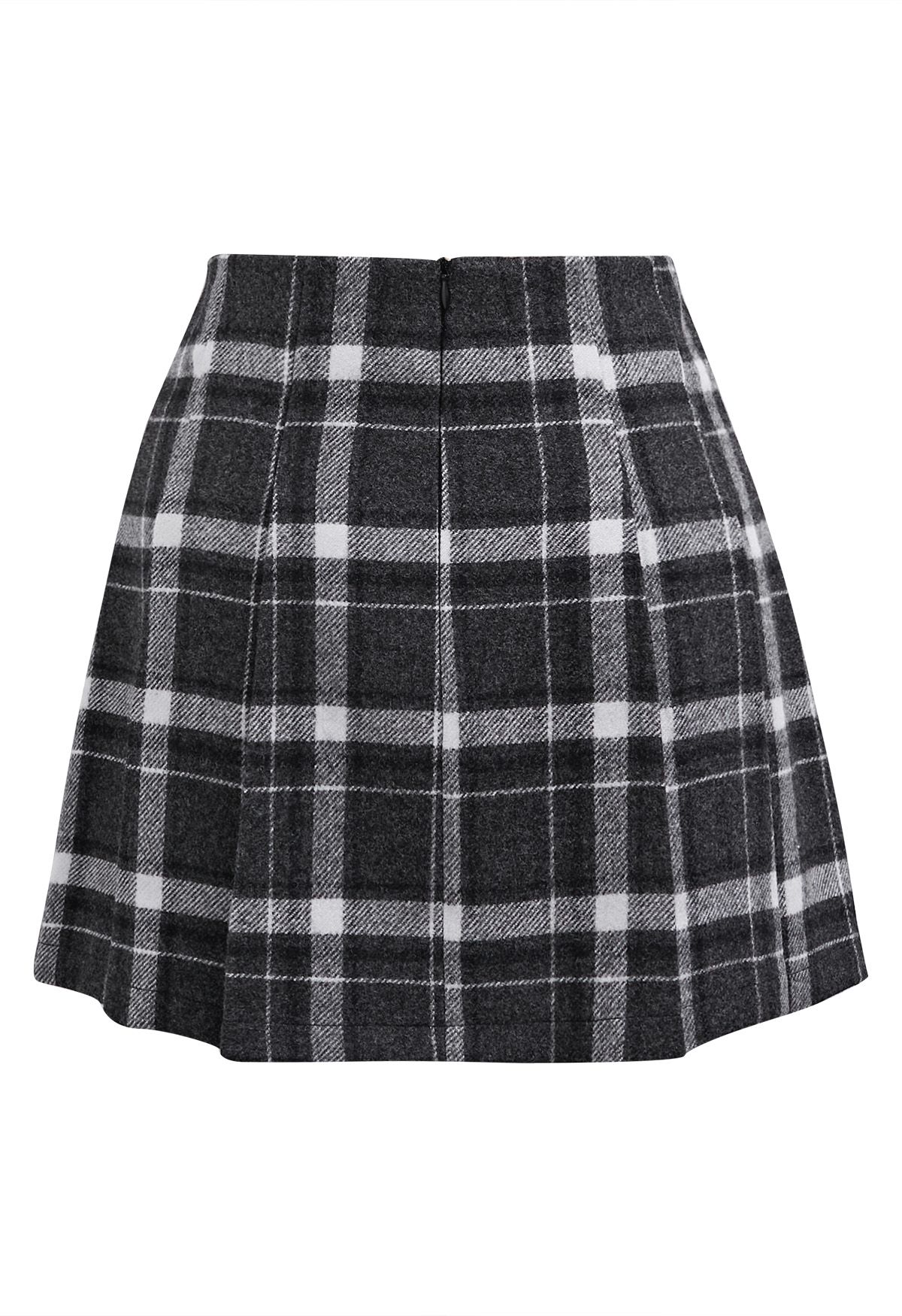 Bowknot Decorated Plaid Mini Skirt in Black