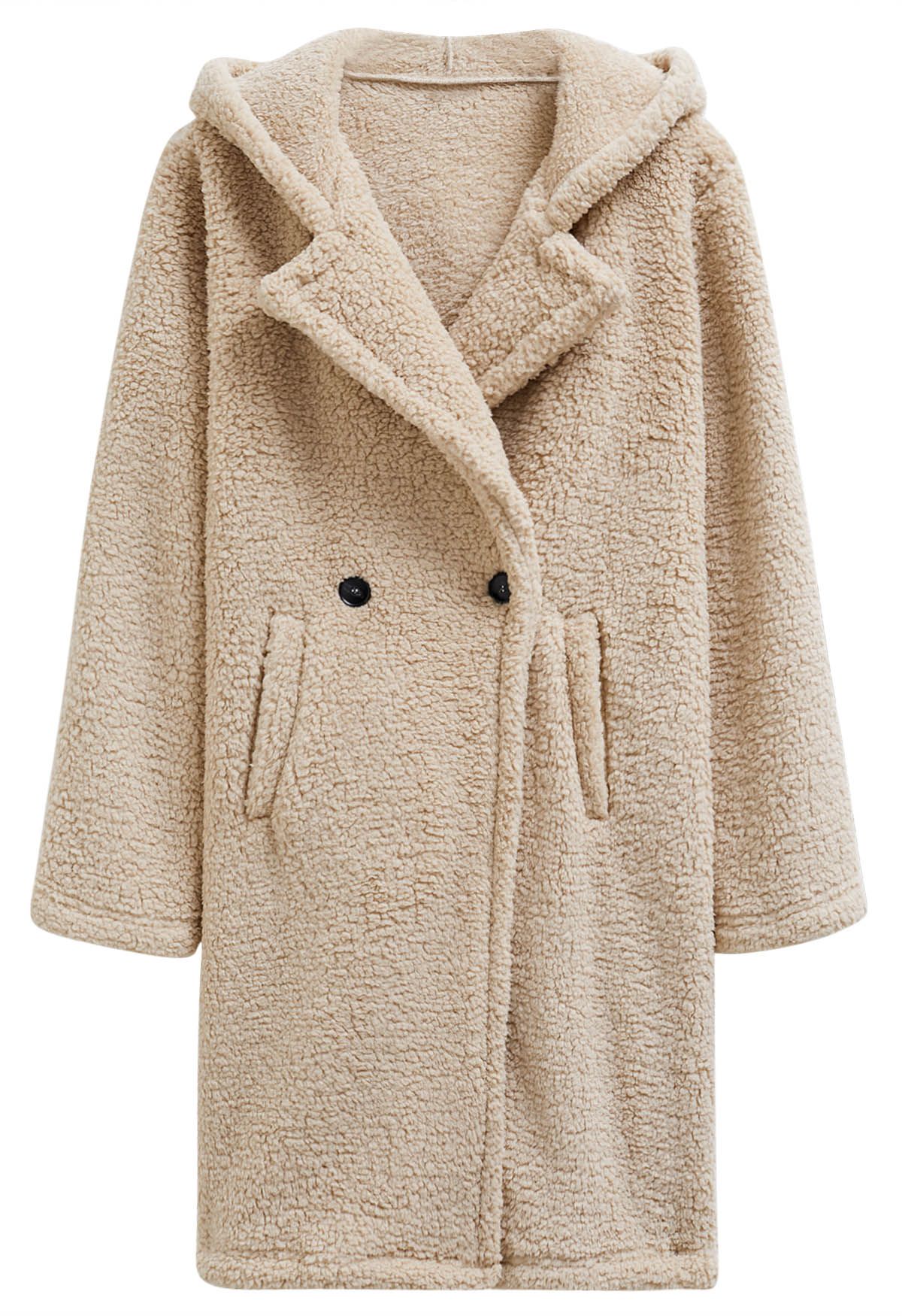 Warmth You Can Wear Hooded Sherpa Coat in Light Tan