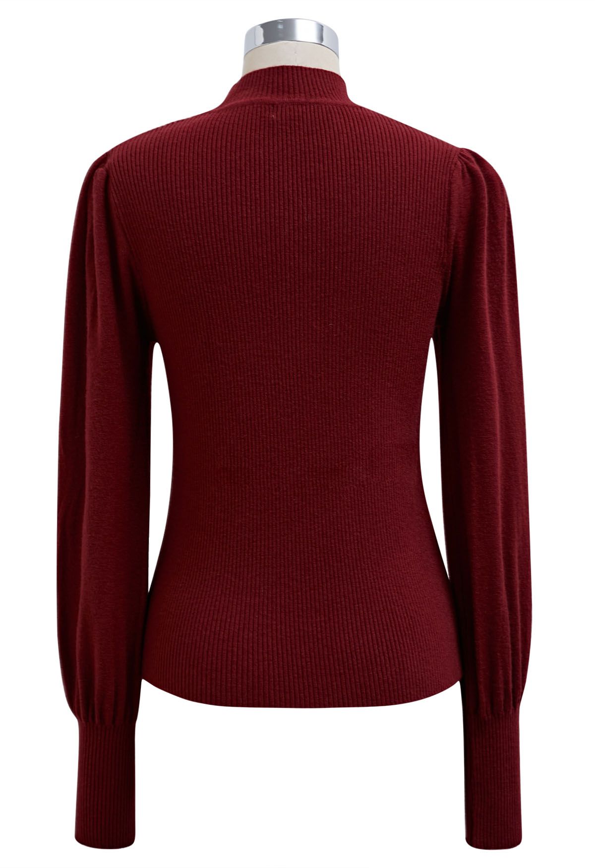 Artistic Floral Cutout Ribbed Knit Top in Red