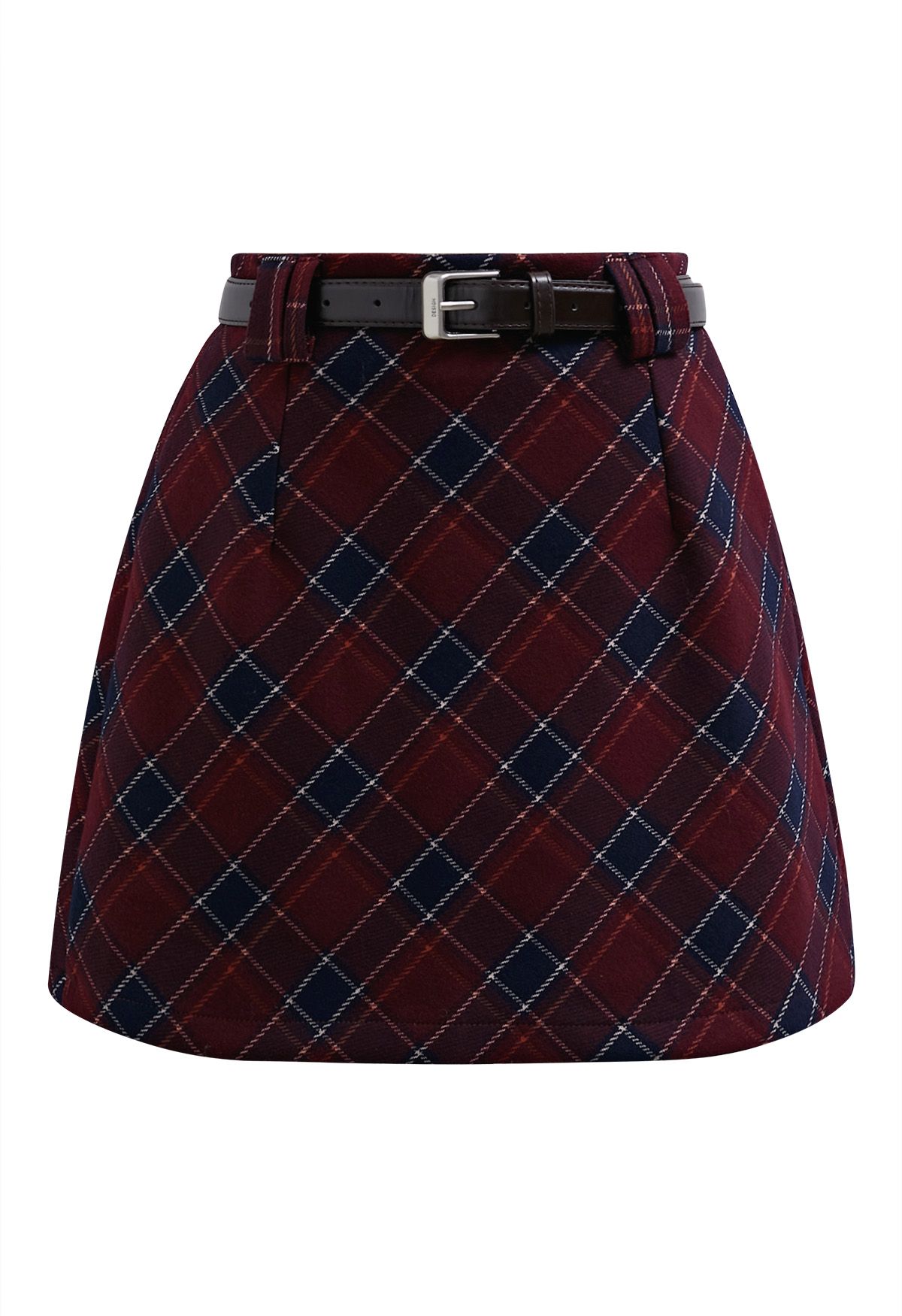 Retro Tartan Belted Mini Bud Skirt