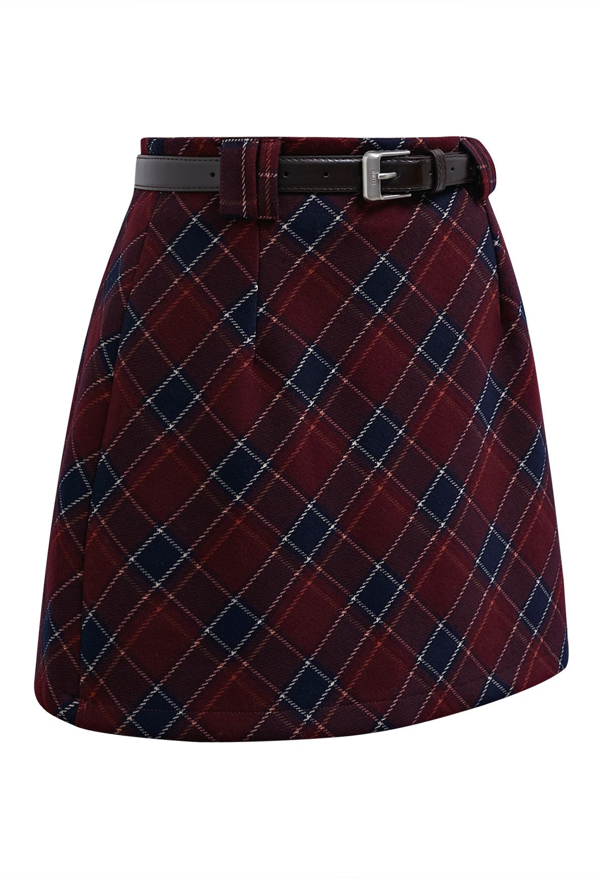 Retro Tartan Belted Mini Bud Skirt