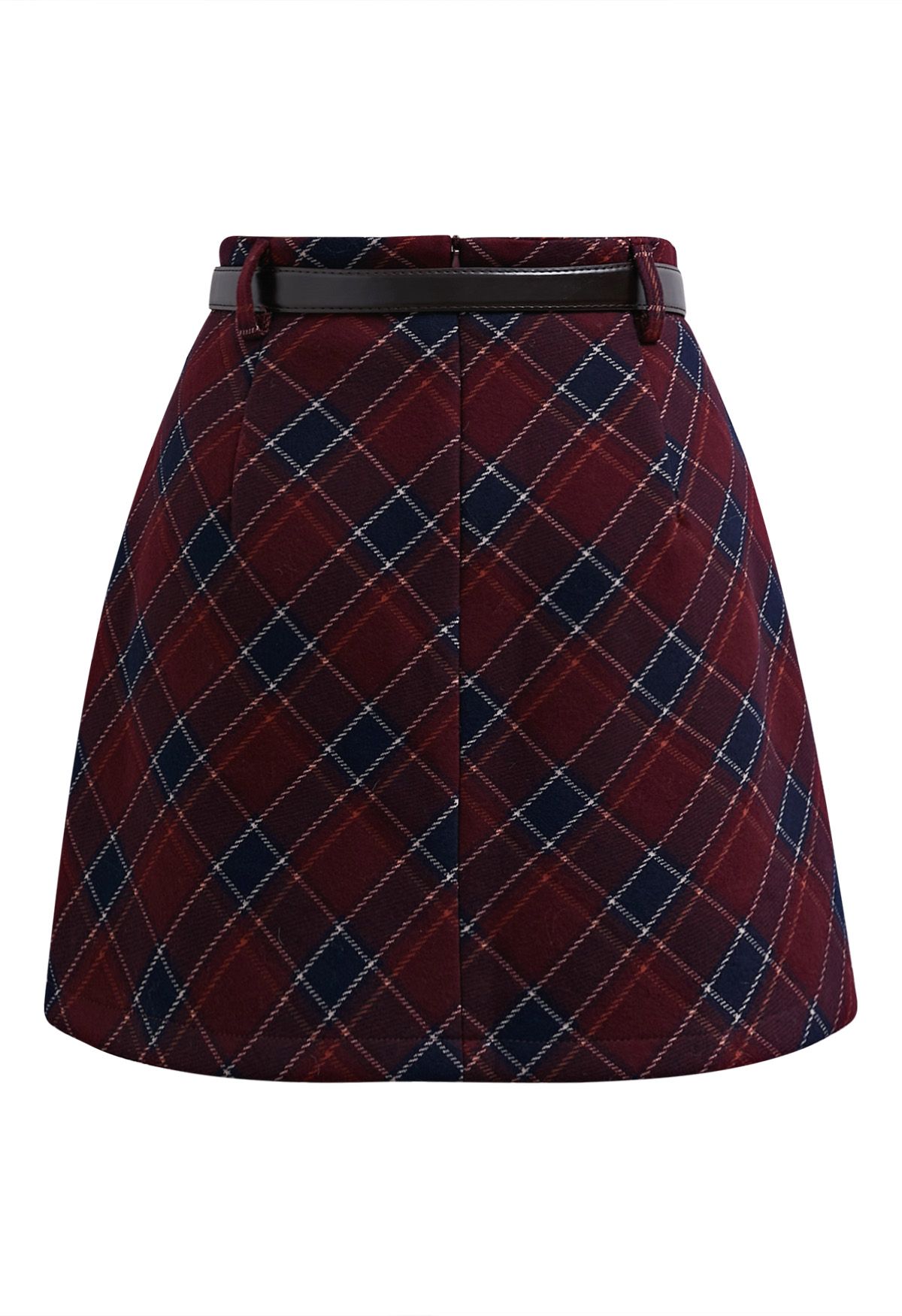 Retro Tartan Belted Mini Bud Skirt