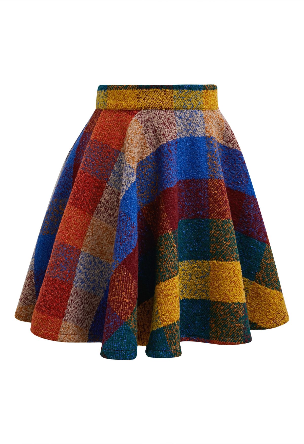 Chromatic Check Wool-Blend Flare Mini Skirt