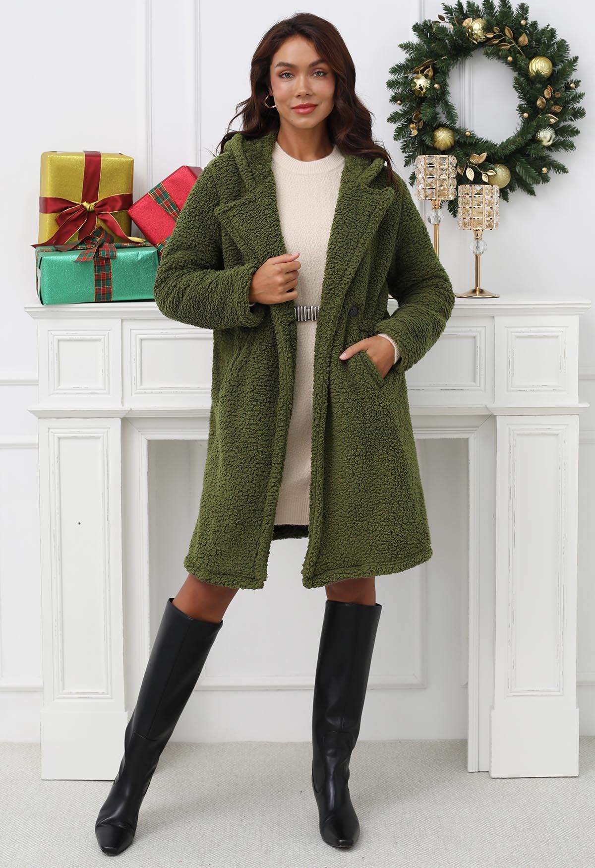 Warmth You Can Wear Hooded Sherpa Coat in Olive