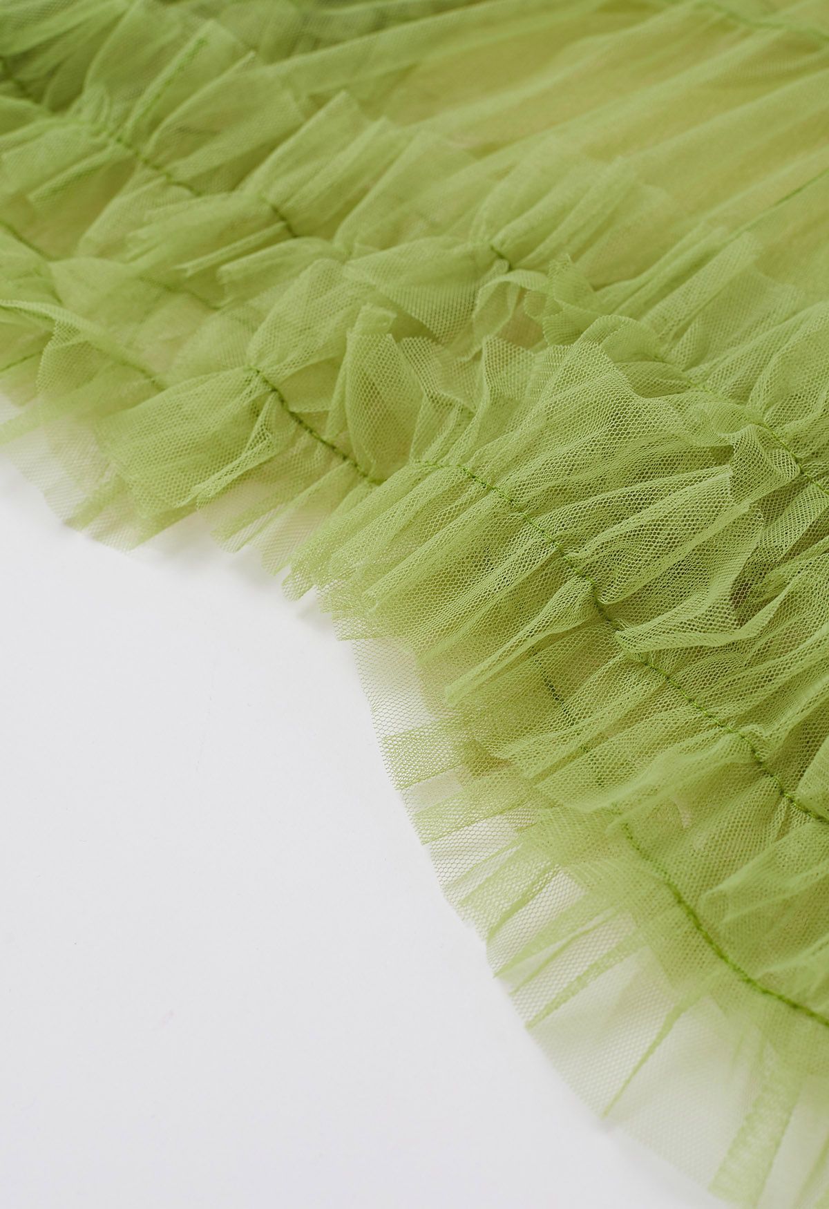 Ruffle Hem Double-Layered Mesh Maxi Skirt in Lime