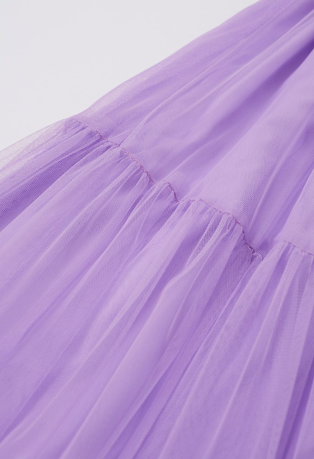 Ruffle Hem Double-Layered Mesh Maxi Skirt in Lilac