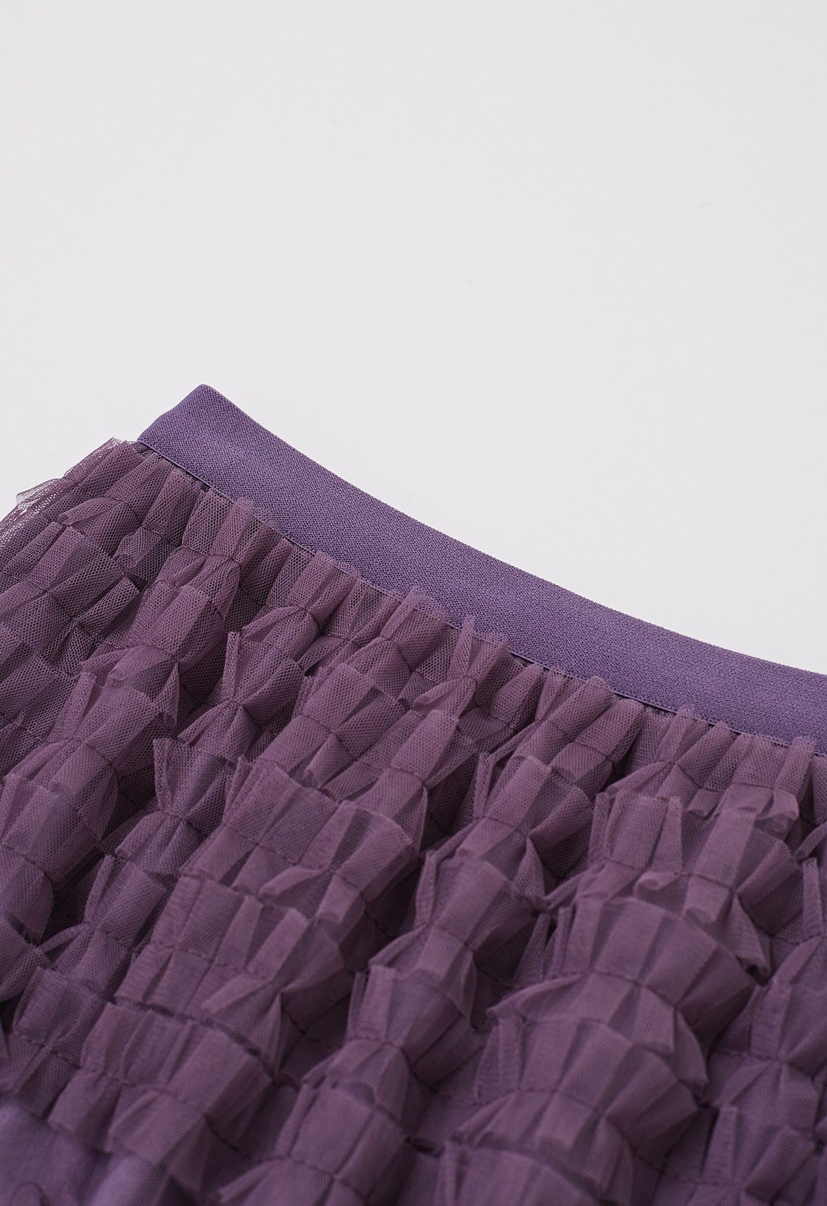 Ruffle Panelled Mesh Tulle Midi Skirt in Purple