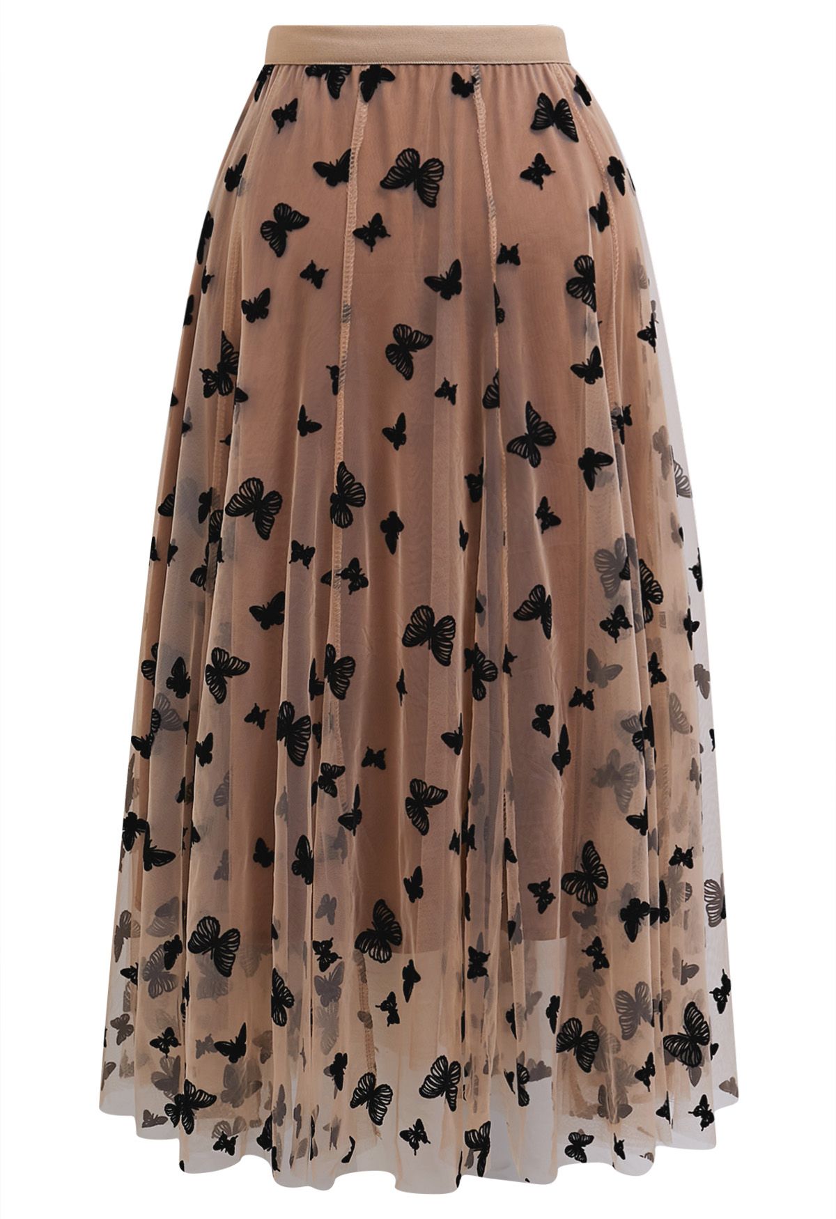 Waltzing Butterfly Mesh Tulle Midi Skirt in Caramel