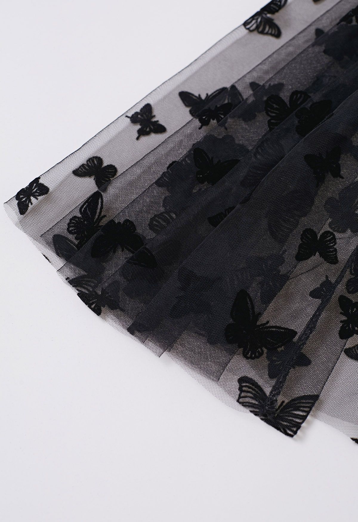 Waltzing Butterfly Mesh Tulle Midi Skirt in Black