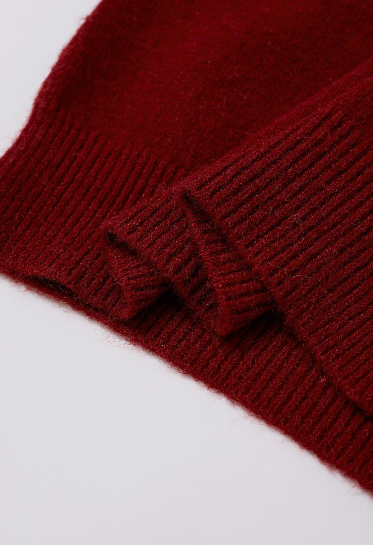 Bowknot-Trimmed Boat Neck Knit Sweater in Red