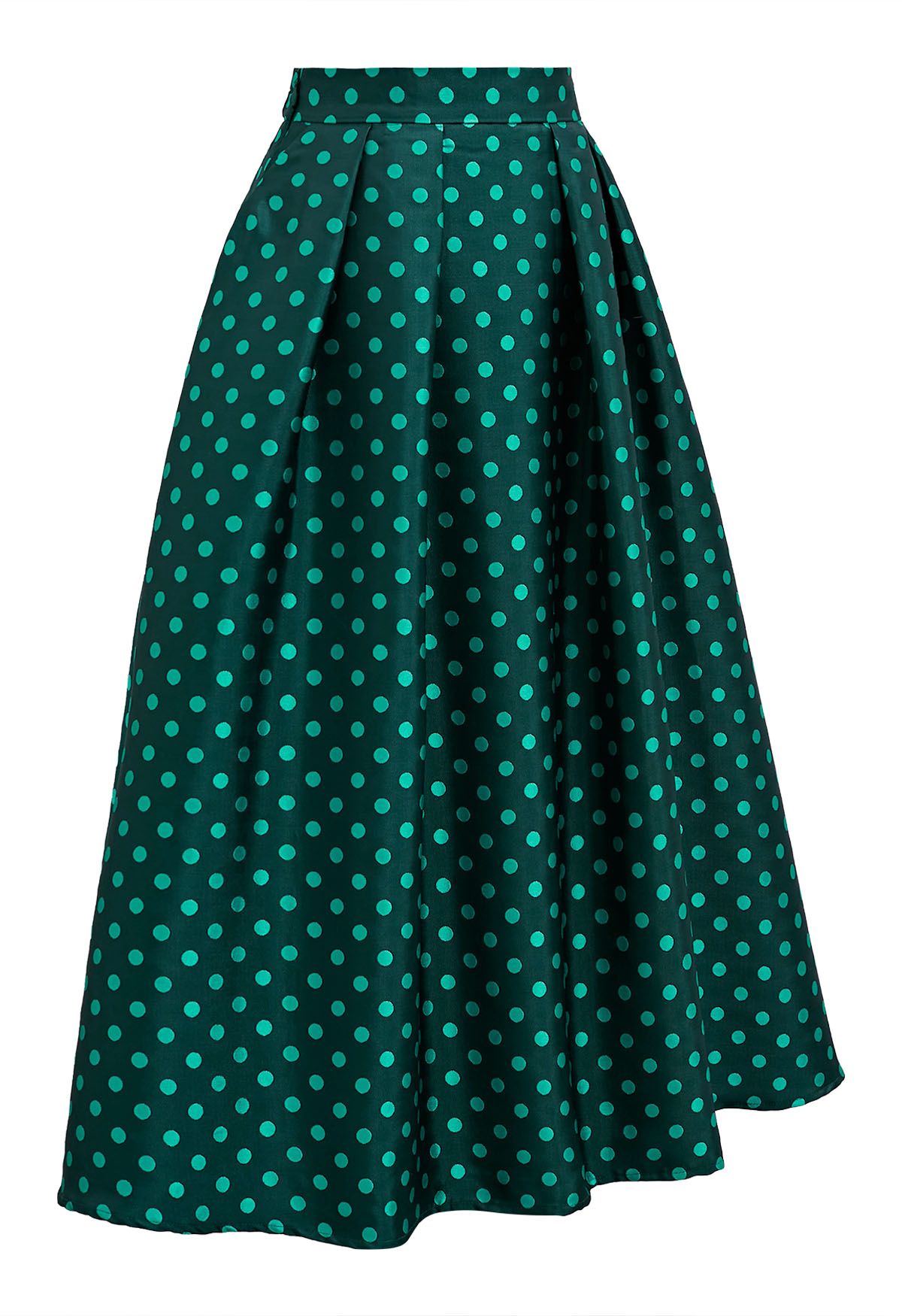 Polka Dot Printed Pleats A-Line Midi Skirt