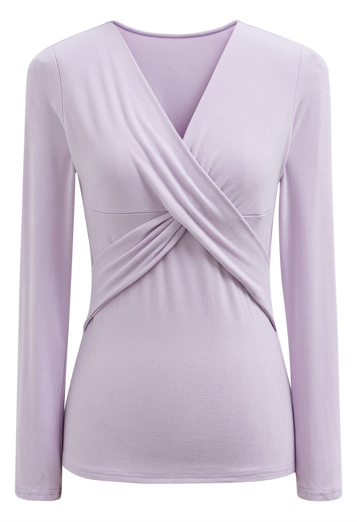 Crisscross V-Neck Fitted Top in Lilac