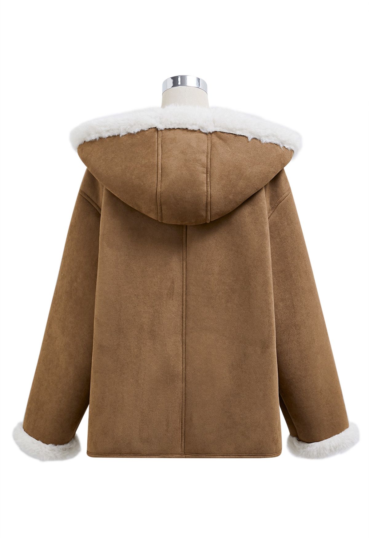 Faux Suede and Fur Hooded Coat with Gloves