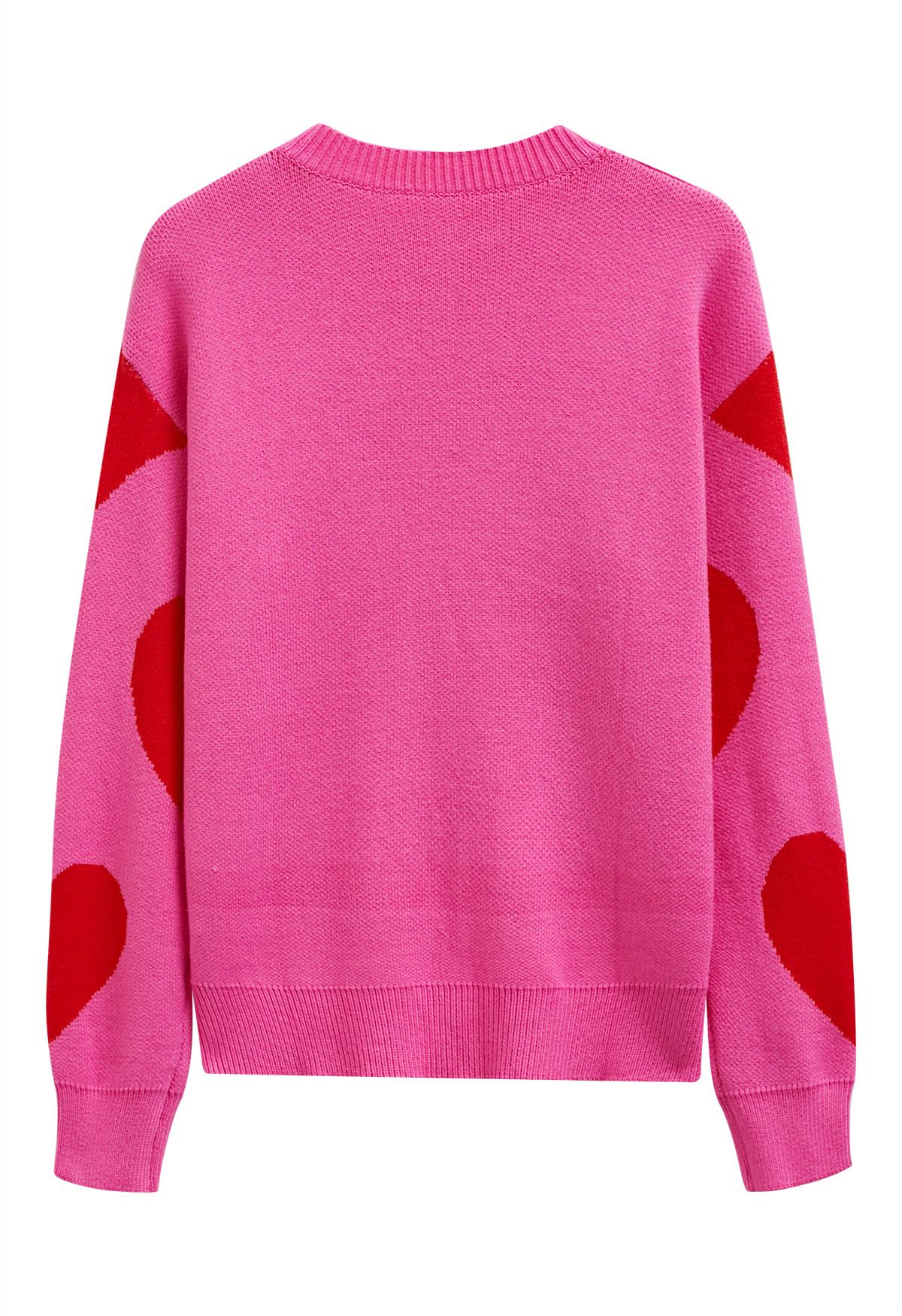 Soulful Heart Crew Neck Knit Sweater in Hot Pink